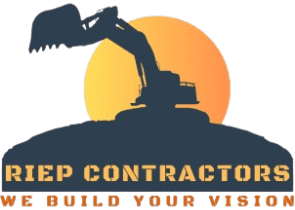 Text in image reads: "RIEP CONTRACTORS" in bold, white capital letters on a transparent background.